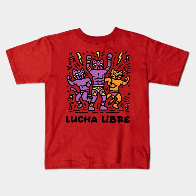 Lucha Libre Cats Kids T-Shirt by Tiger Mountain Design Co.